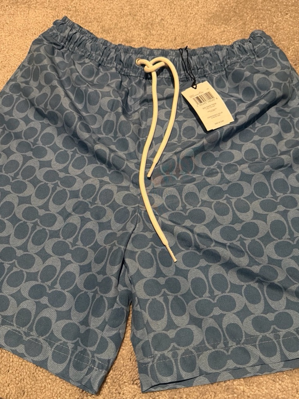 Coach Blue Logo-Print Men's Hybrid Shorts with White Drawstring